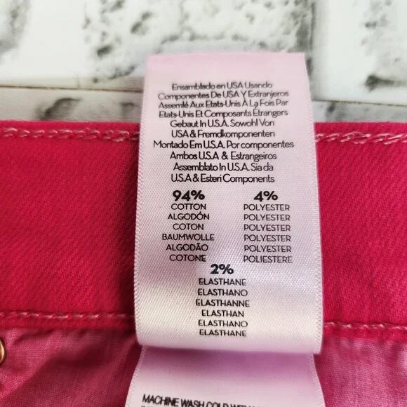Mother High Waisted Runaway Slice Heel Women's Sz 32 Hot Pink Skinny Flare Jeans